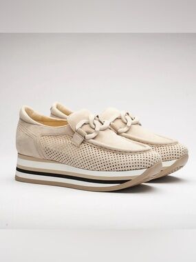 Softwaves Women’s Cassie Slip On Leather Platform Sneaker Beige Shoe 36.5 US 6.5